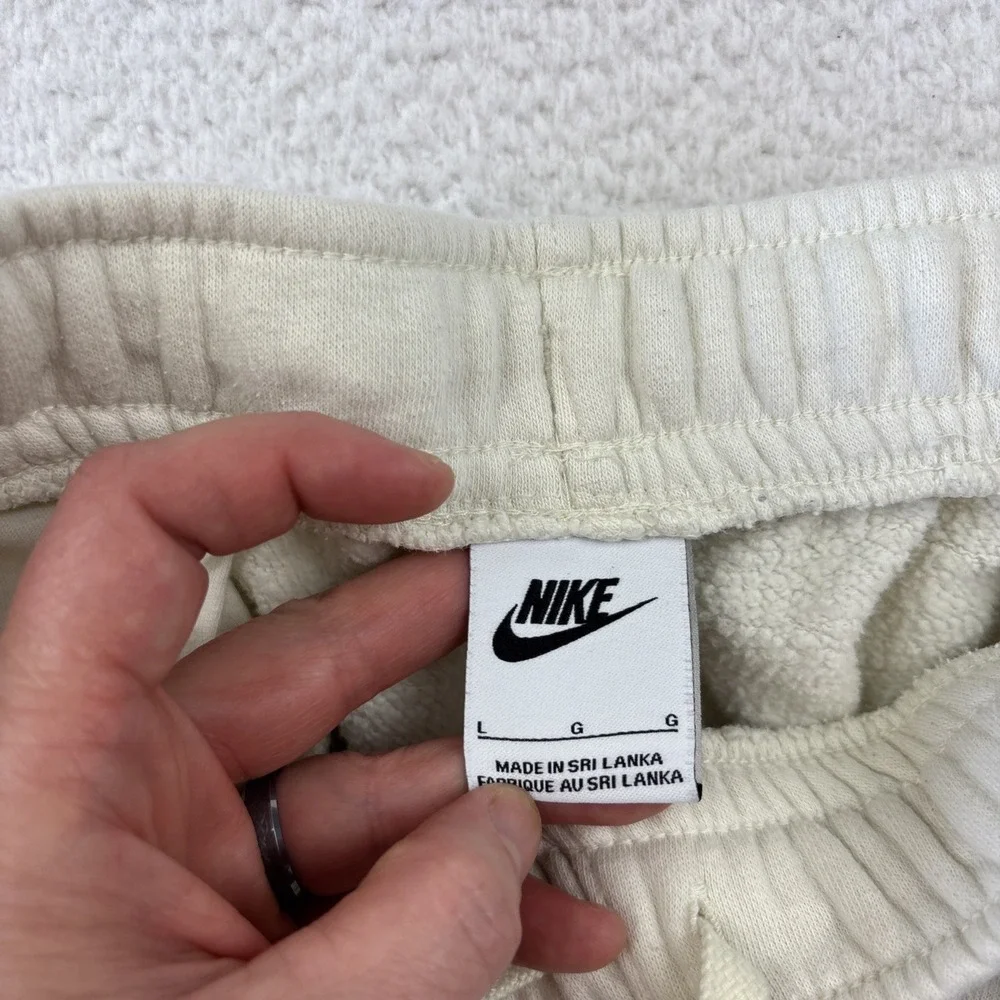 NIKE Mens 'Club Fleece' Joggers Large Cream Patch Logo Tapered Sweatpants